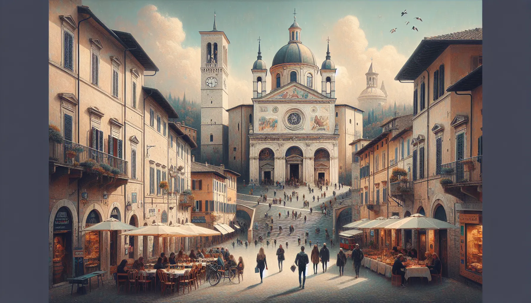 Veduta panoramica di Spoleto con il Duomo e il Ponte delle Torri sullo sfondo