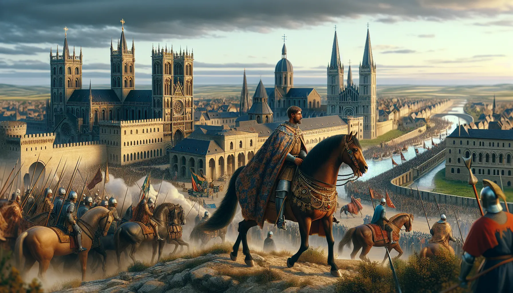 Rappresentazione artistica di Federico Barbarossa in armatura, simbolo di potere e autorità medievale.