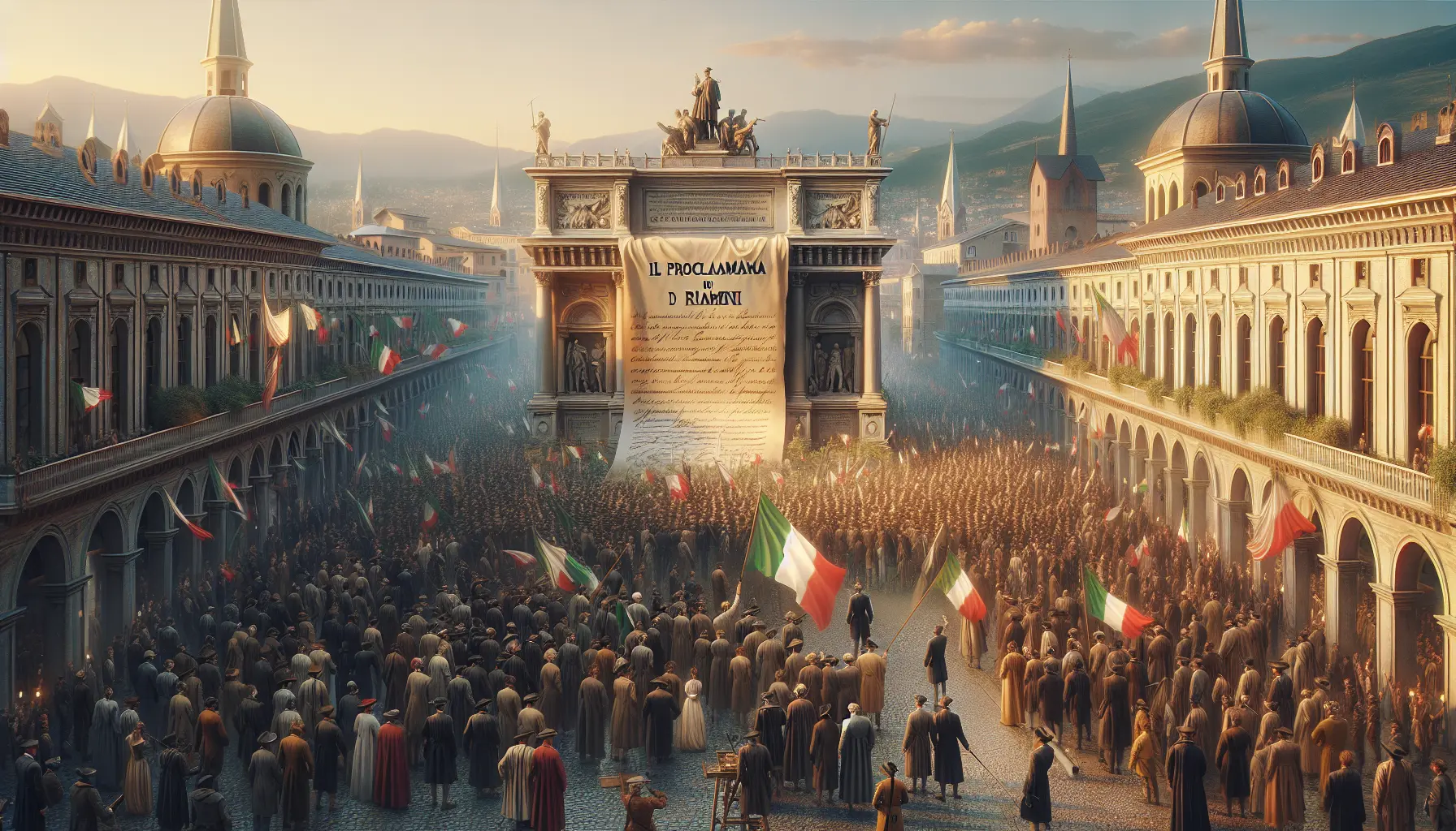 Gioacchino Murat mentre emette il Proclama di Rimini, simbolo di lotta per la libertà in Italia.