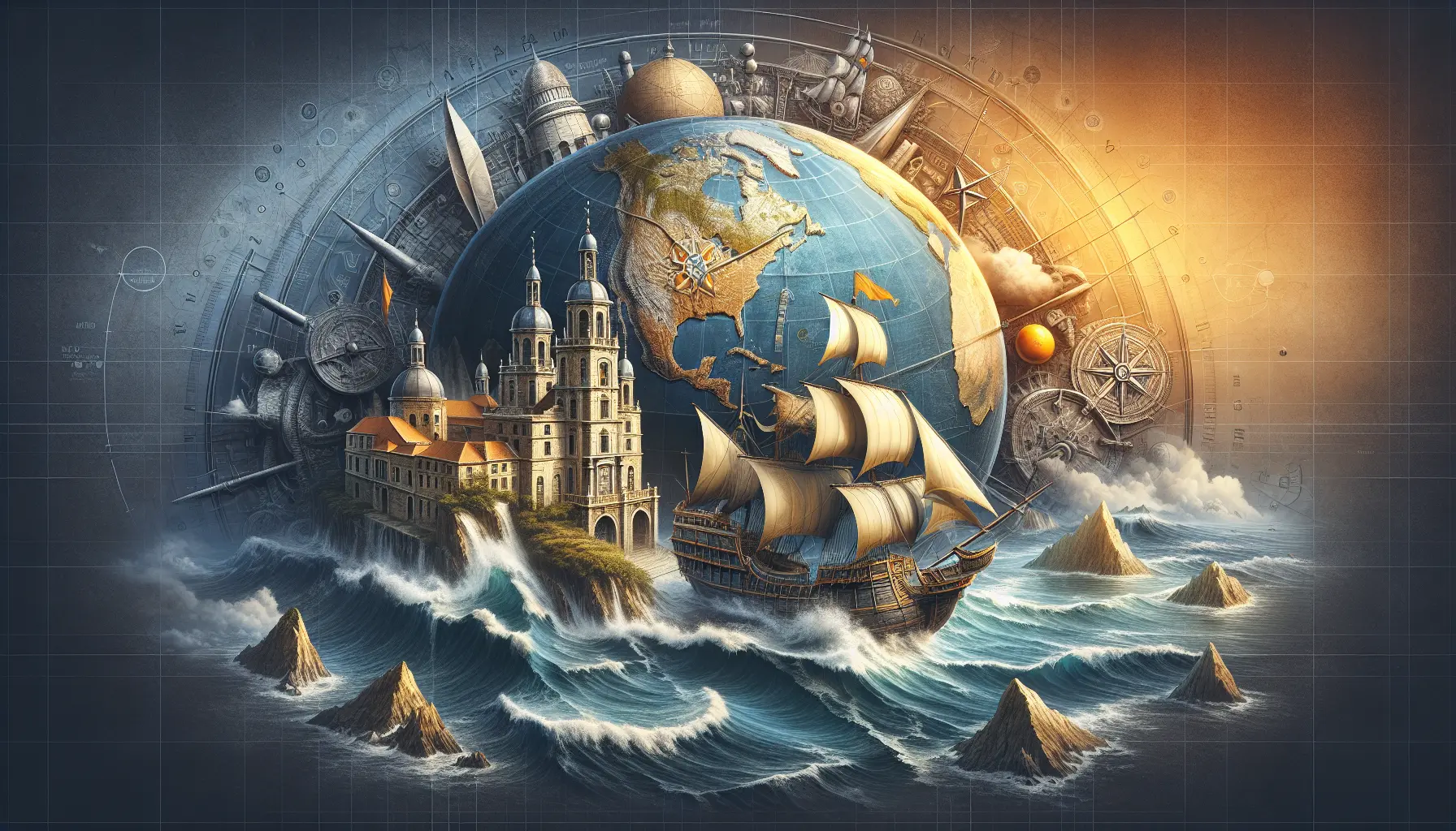 Un'immagine evocativa di una nave a vela che solca le acque blu dell'oceano, simbolo delle esplorazioni di Ferdinando Magellano.