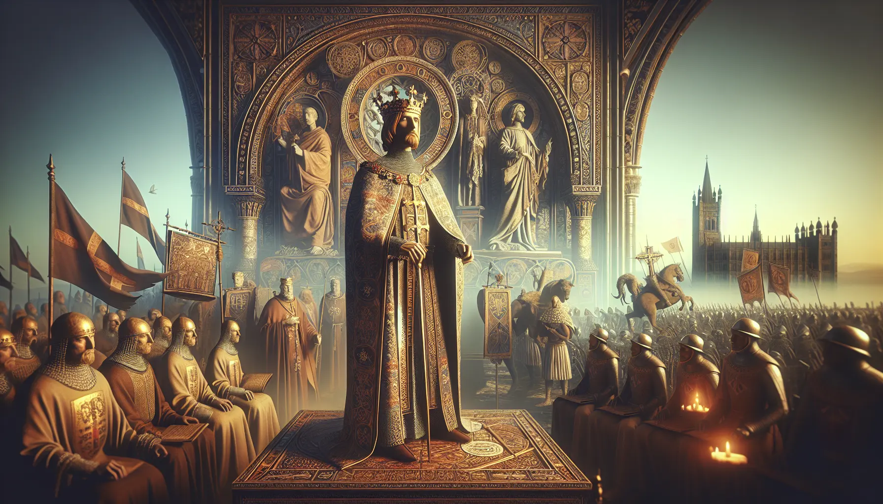 Ritratto di Edoardo IV d'Inghilterra, re durante la Guerra delle Due Rose, con armature e simboli della dinastia York.