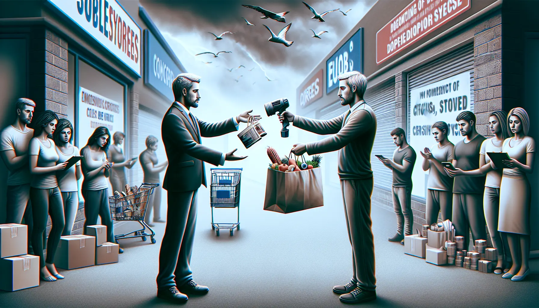 Due persone che scambiano beni e servizi in un contesto di baratto moderno.