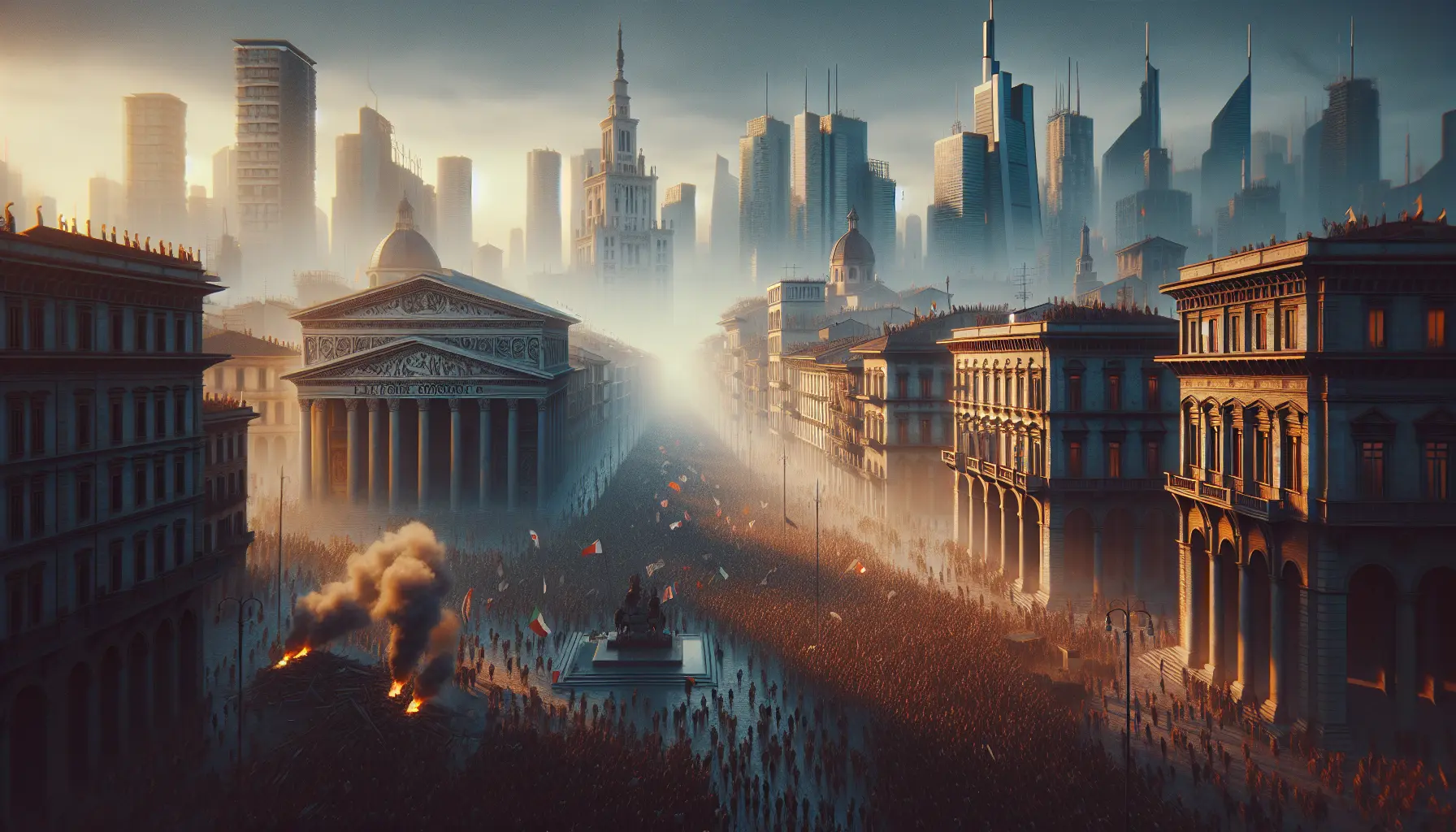 Rappresentazione artistica delle Cinque Giornate di Milano, simbolo di liberazione e innovazione culturale.