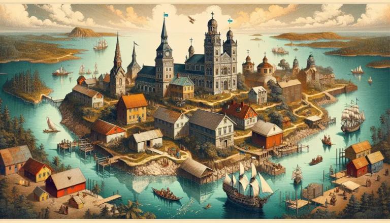 Mappa delle colonie svedesi in Nord America e Africa, evidenziando i territori d'oltremare dell'Impero svedese.