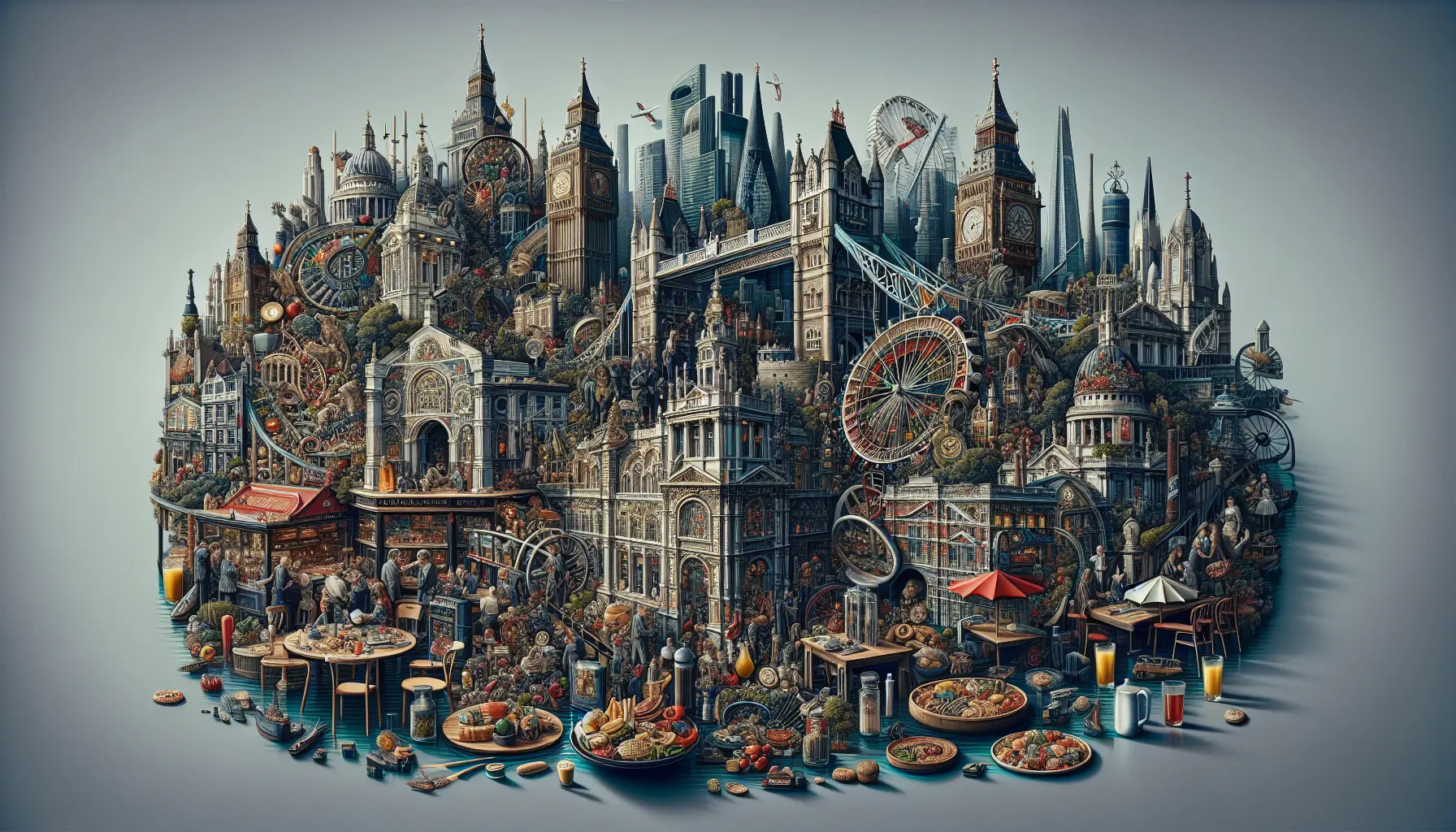 Panorama di Londra con il Big Ben e il London Eye sullo sfondo