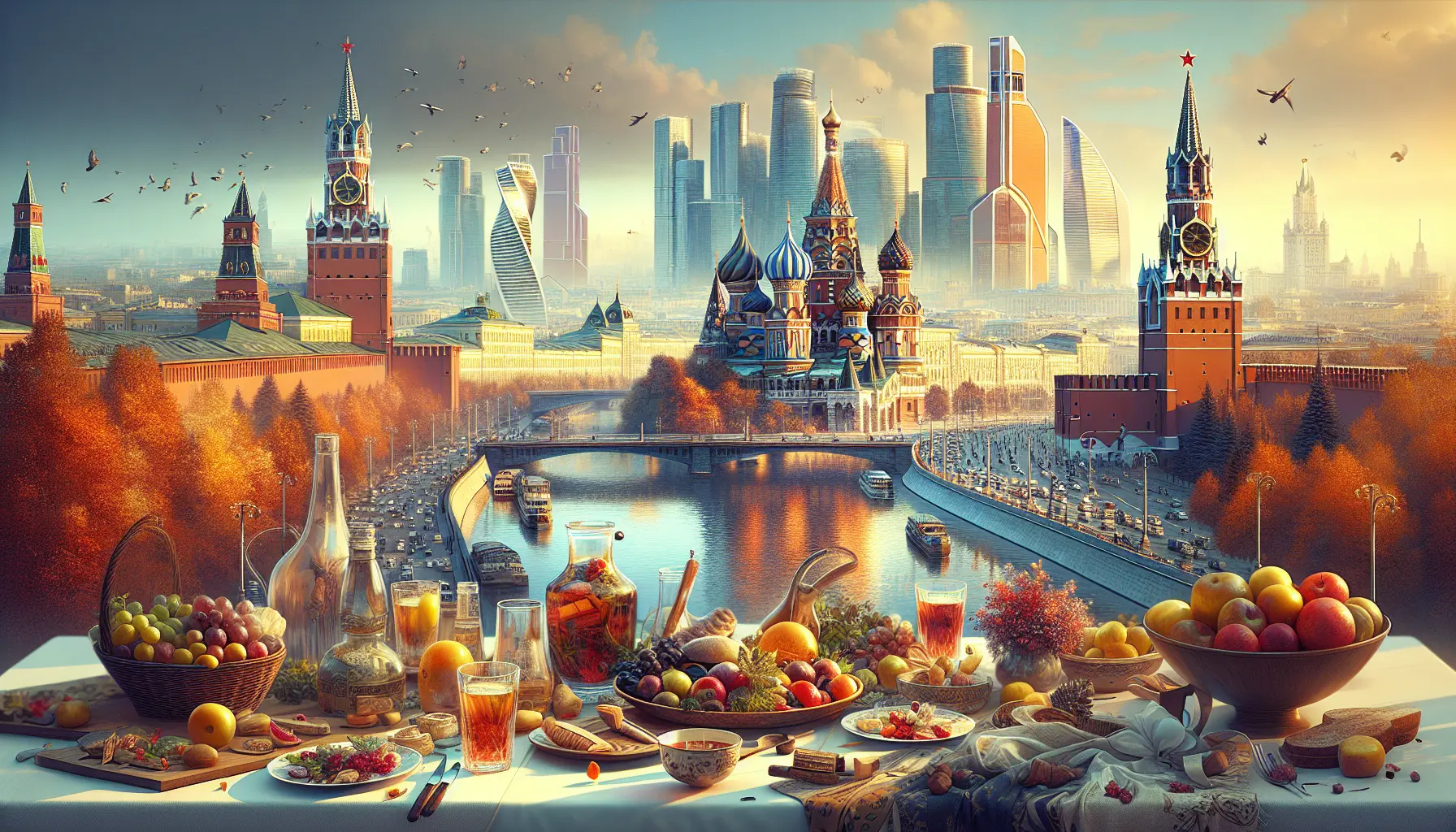 Panorama di Mosca con il Cremlino e la Cattedrale di San Basilio sullo sfondo