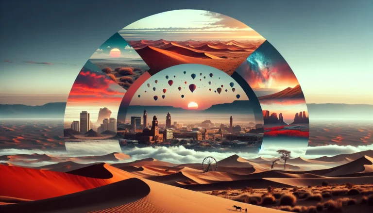 Dune rosse del deserto del Namib al tramonto, con un cielo blu intenso che crea un contrasto mozzafiato.