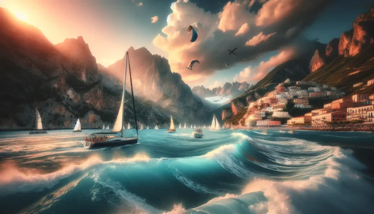 Una barca a vela che naviga in acque cristalline, circondata da un paesaggio marino incantevole.