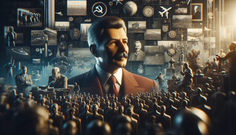 Ritratto di Nikita Chruščëv durante un discorso pubblico, simbolo di un'epoca di riforme e cambiamenti nell'Unione Sovietica.