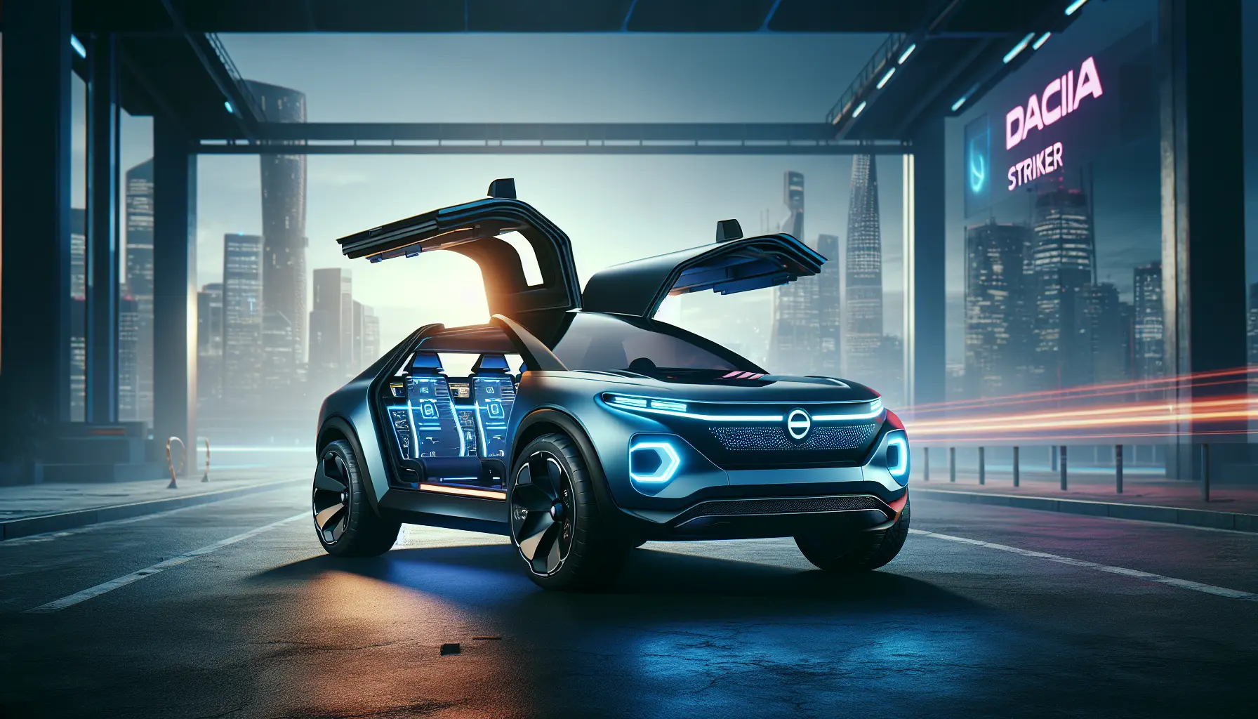 Vista della nuova Dacia Striker con design sportivo e moderno, rappresentante la mobilità accessibile e sostenibile.