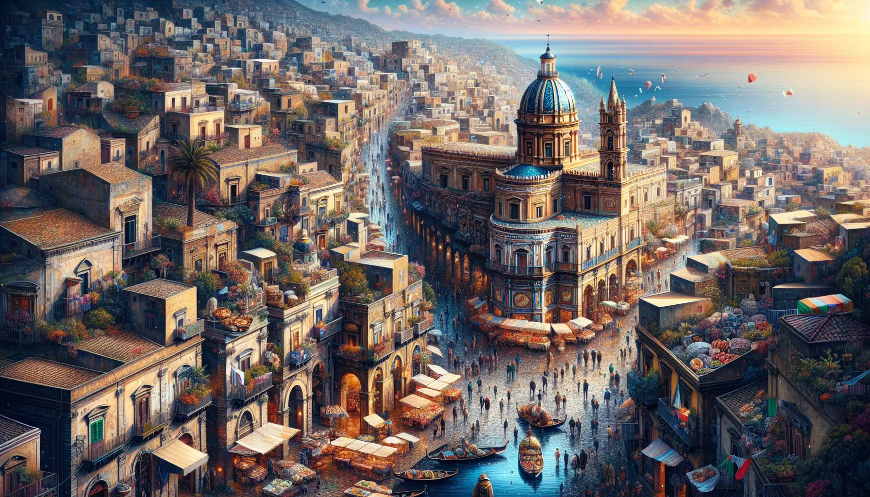 Vista panoramica della Cattedrale di Palermo con il suo stile architettonico unico e il cielo blu sullo sfondo.