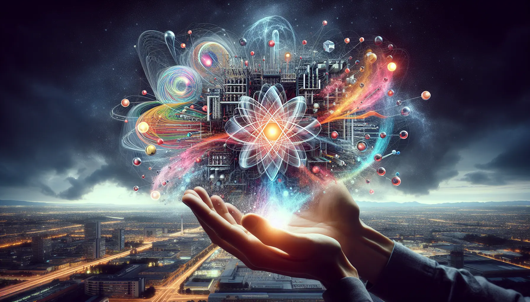 Rappresentazione grafica del quantum computing con circuiti e qubit