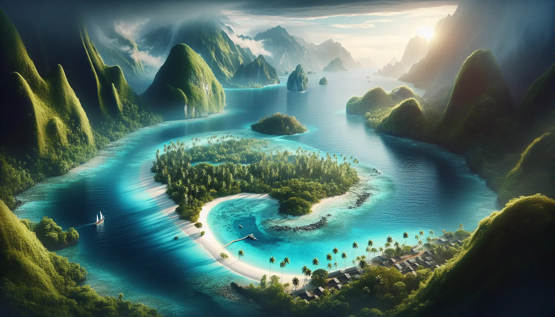 Vista panoramica di Diego Garcia con spiagge di sabbia bianca e acque turchesi