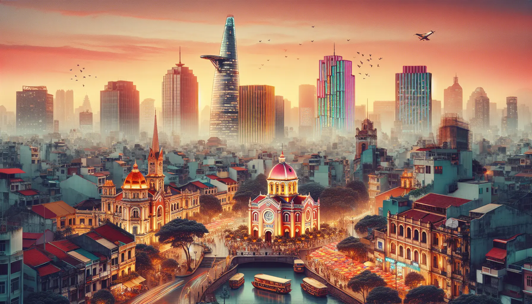 Vista panoramica di Ho Chi Minh con grattacieli e vita urbana vivace