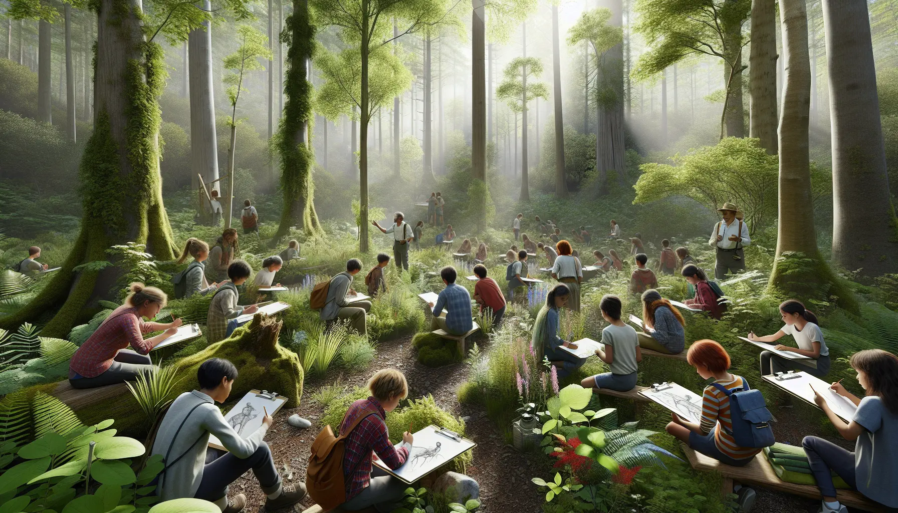 Un gruppo di studenti esplora un bosco, imparando a conoscere la natura attraverso attività pratiche e interattive.