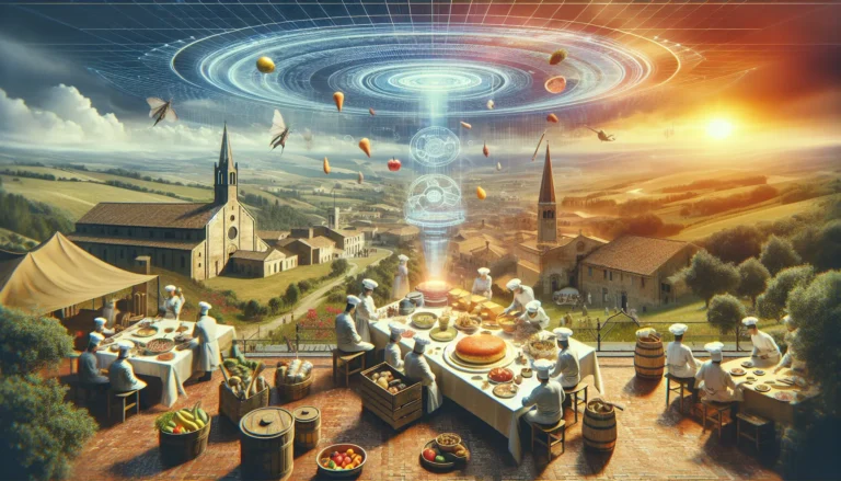 Un tavolo imbandito con piatti di cucina tradizionale e ingredienti freschi, simbolo della riscoperta delle tradizioni culinarie.