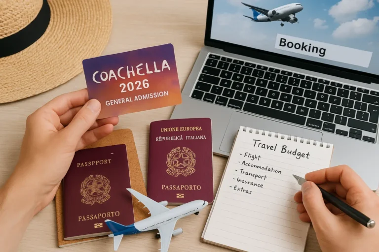 Vista dell’area desertica di Indio e della logistica di viaggio verso Coachella dalla California del Sud
