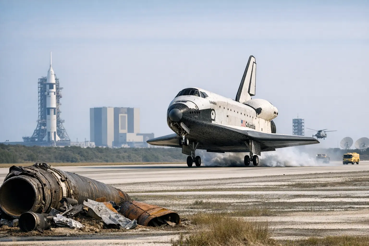 Lo Space Shuttle Columbia durante la missione STS-1, primo volo orbitale del programma Shuttle nel 1981
