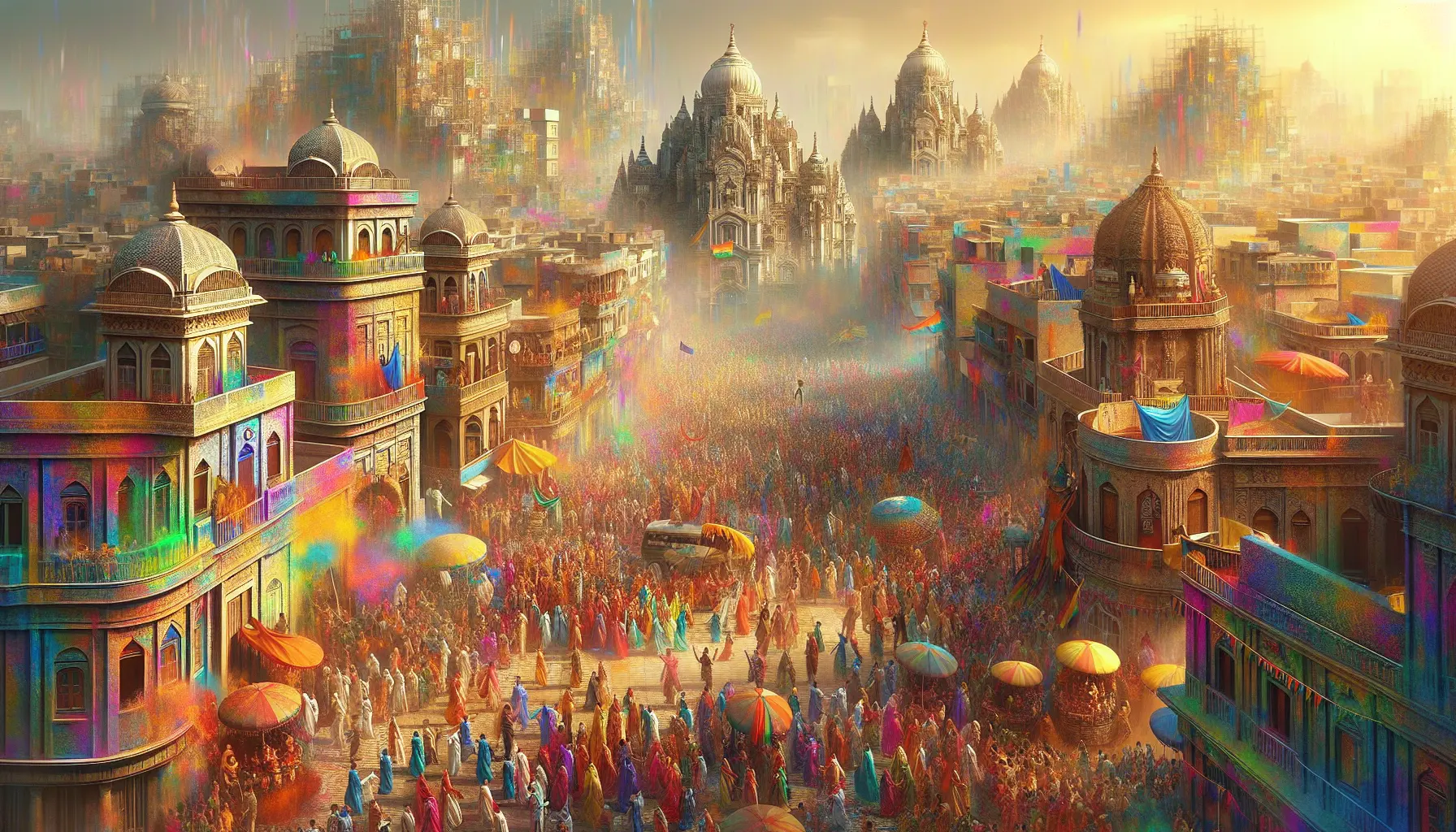 Persone che partecipano a un festival culturale, immerse in colori e tradizioni locali.