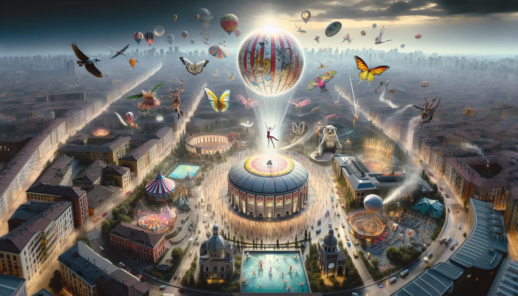 Artisti del Cirque du Soleil in un'esibizione acrobatica colorata e coinvolgente
