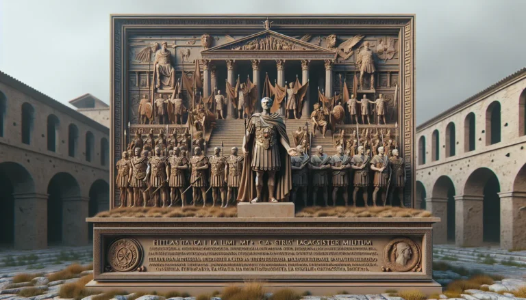 Rappresentazione di un generale romano in armatura, simbolo del Magister militum e della strategia militare dell'Impero romano.