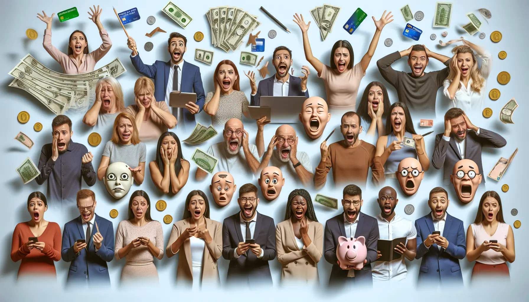 Un giovane che riflette sulle sue decisioni finanziarie, circondato da appunti e grafici sul risparmio.