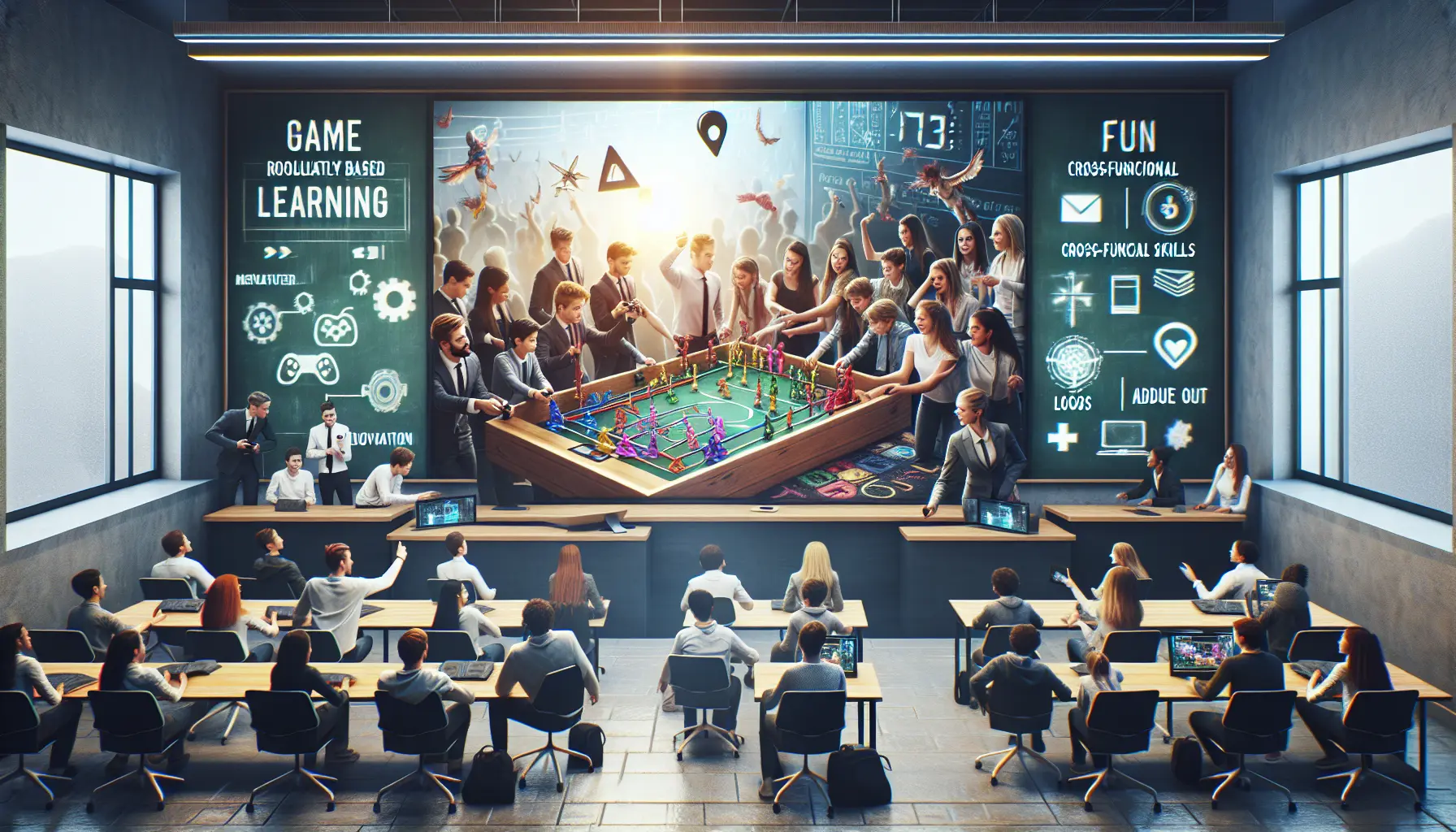Studenti che si divertono mentre imparano attraverso un gioco educativo interattivo.