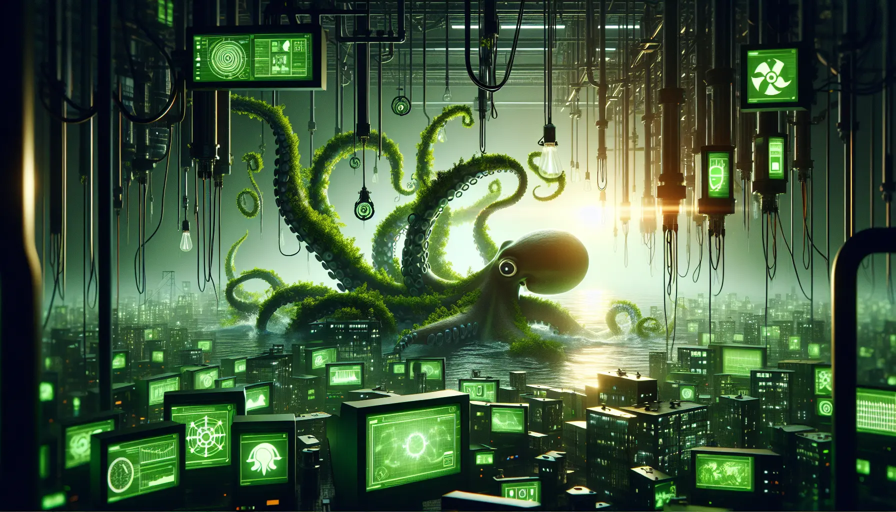 Immagine di un impianto eolico con pannelli solari, rappresentativa della sostenibilità e delle energie rinnovabili nel settore energetico