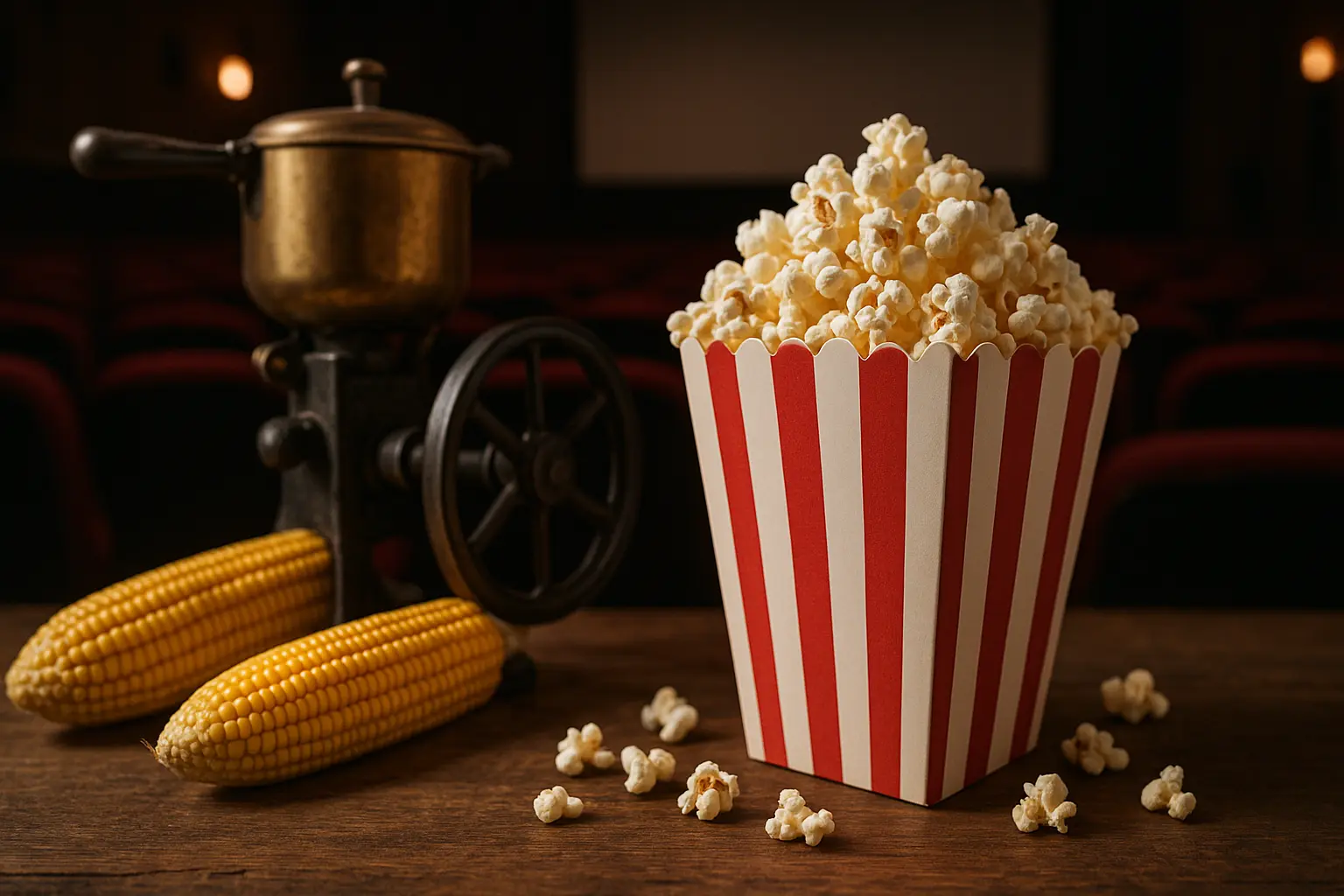 Un cartoccio di popcorn in una sala cinematografica poco prima dell’inizio del film