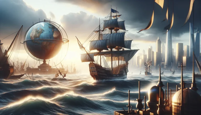 Sir Francis Drake in navigazione sulla sua nave storica Golden Hind.